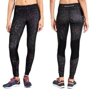 ATHLETA Fast Lane Be Free Mid Rise Leggings Black Mesh Multicolor Womens XXS